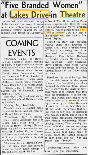 Lakes Drive-In Theatre - 29 Jun 1960 Article